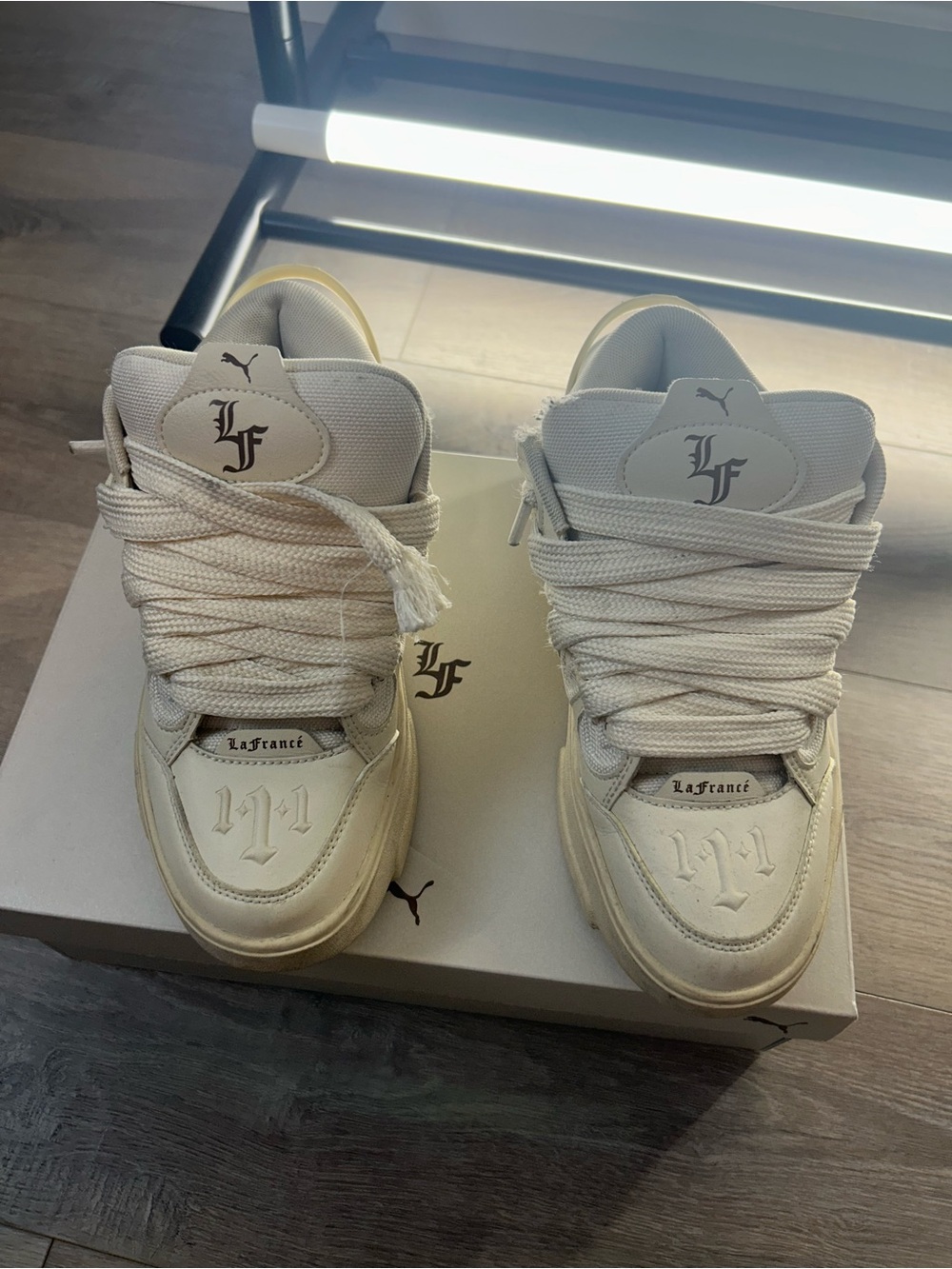 Puma LaFrance Cream and White High-Top Sneakers Men sz 7